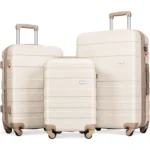 Premium 3-Piece Expandable ABS Hardshell Luggage Sets with Spinner Wheels & TSA Lock in Ivory and Golden - 20''/24''/28'' Durable, Lightweight, and Stylish Suitcase Set