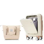 Ivory & Gold 20-Inch Carry-On Luggage Set with Expandable Travel Bag, USB Port & Cup Holder - Image 2