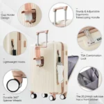 Ivory & Gold 20-Inch Carry-On Luggage Set with Expandable Travel Bag, USB Port & Cup Holder - Image 4
