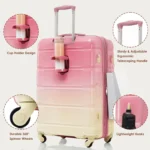 Gradient Pink 4-Piece Luggage Set with USB Port Carry-On, Expandable ABS Durable Suitcase, Travel Bag, Cup Holder & Spinner Wheels - Image 3