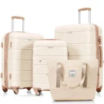 Beige & Gold 4-Piece Luggage Set: Durable ABS Suitcase with USB Port, Spinner Wheels & Travel Bag - Image 2