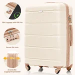 Beige & Gold 4-Piece Luggage Set: Durable ABS Suitcase with USB Port, Spinner Wheels & Travel Bag - Image 4