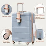 4 Piece Luggage Set with USB Port, Spinner Wheels, and Expandable ABS Suitcases - Light Blue & Golden - Image 3