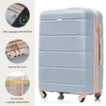 4 Piece Luggage Set with USB Port, Spinner Wheels, and Expandable ABS Suitcases - Light Blue & Golden - Image 4