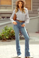 Melanie Flounce Sleeve Ruffled Shirt - Stylish & Feminine Top with Elegant Plaid Design - Image 5
