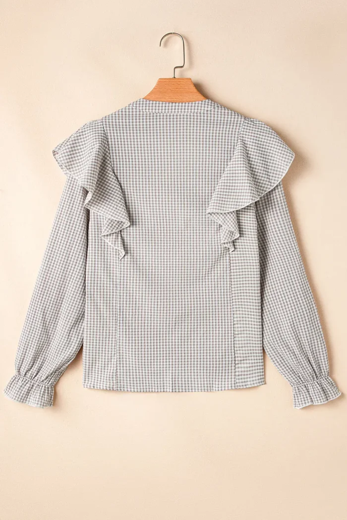 Melanie Flounce Sleeve Ruffled Shirt - Stylish & Feminine Top with Elegant Plaid Design - Image 7