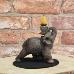 Elephant Backflow Incense Burner - Brushed Wood Effect Resin Figurine for Calming Aromatherapy