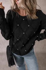 Valerie Pearl Embellished Rhombus Pattern Sweater Chic & Comfort in One | Shop Now! - Image 3