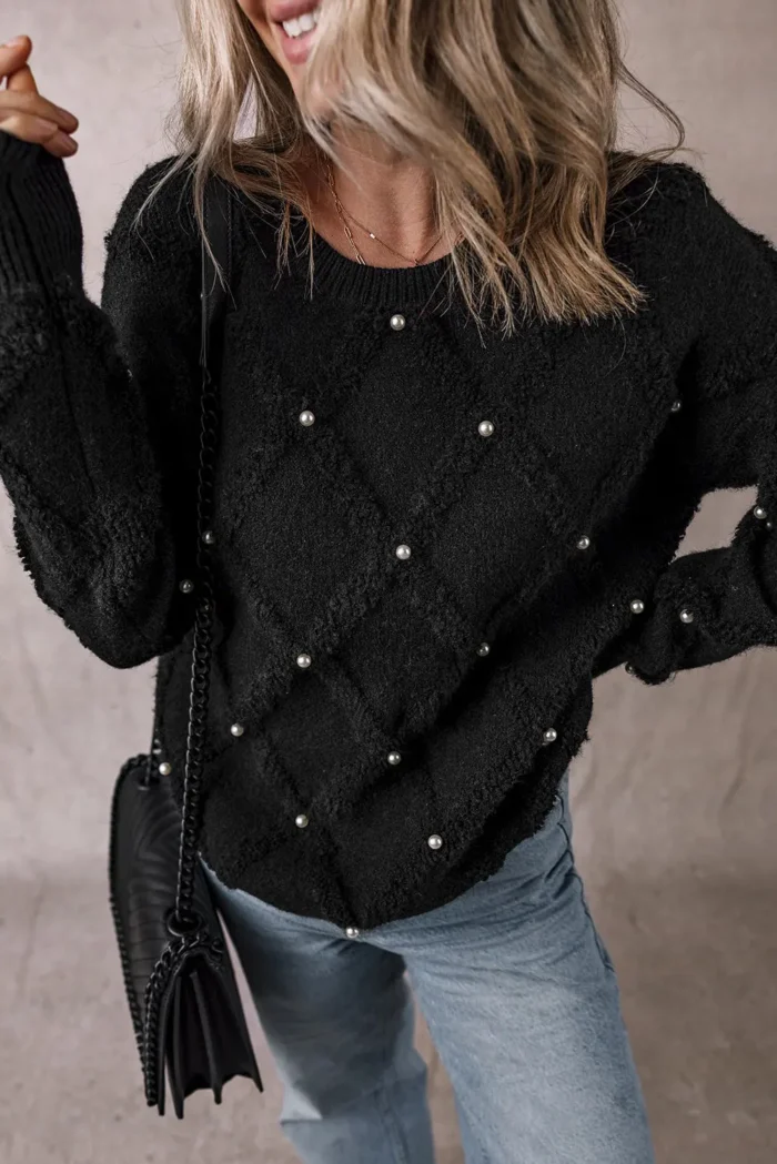 Valerie Pearl Embellished Rhombus Pattern Sweater Chic & Comfort in One | Shop Now! - Image 3