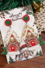 Festive White Christmas House Beaded Dangle Earrings Elegant Holiday Accessories