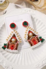 Festive White Christmas House Beaded Dangle Earrings Elegant Holiday Accessories - Image 2