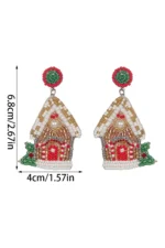 Festive White Christmas House Beaded Dangle Earrings Elegant Holiday Accessories - Image 3