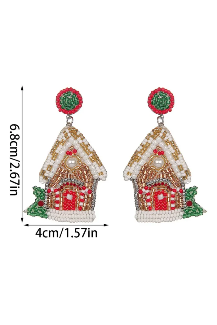 Festive White Christmas House Beaded Dangle Earrings Elegant Holiday Accessories - Image 3