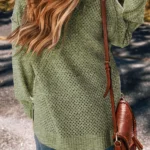 Juliette Loose Eyelet Shoulder Sweater Trendy V-Neck Knitwear with Modern Eyelet Details