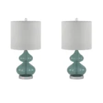Ellipse Table Lamp Set Of 2 - Elegant Blue Glass Base with White Drum Shade - Image 23