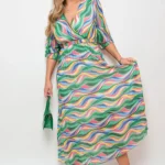 Elegant Long Sleeve Printed Maxi Dress with Belt Detail Perfect for Any Occasion