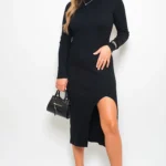 Chic High Neck Side Split Midi Dress - Elevate Your Elegance