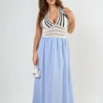 Elegant Crochet V-Neck Halter Backless Maxi Dress Perfect for Summer Parties & Special Occasions