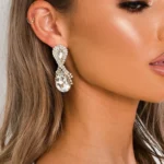 Elegant Jewel Drop Diamante Earrings Gold Plated, Crystal Halo Design Perfect Accessory for Any Occasion