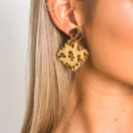 Leopard Print Fuzzy Earrings - Trendy Geometric Shapes, Animal Print Statement Jewelry