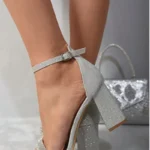 Vivian Rhinestone Ankle Strap Block High Heels - Sparkling Comfort for Every Occasion