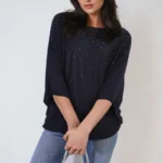 Trendy Karina Round Neck Studded Oversized Top - Stylish & Comfortable Fashion