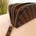 Stylish Check Double Zip Purse - Elegant Faux Leather | Spacious & Trendy Design