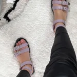 Trendy Studded Double Buckle Sliders in Lilac - Perfect for Casual Chic