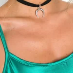Elegant Black Suede Choker Necklace with Silver Horse Shoe Charm Stylish Accessory