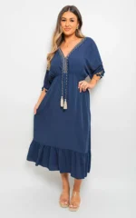 Elegant V-Neck Rope Tassel Detail Maxi Dress - Perfect for Any Occasion - Image 3