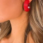 Bold Red Statement Clip-On Earrings with Textured Hoop Design - MAURA Collection
