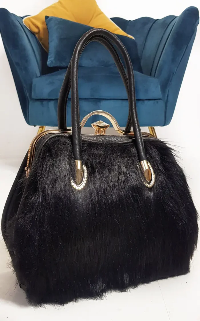 Elegant Faux Fur Handbag with Luxe Gold Accents - Perfect for Every Outfit - Image 1