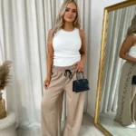 Chic Wide Leg Lounge Trousers with Stylish Leopard Trim - All-day Comfort