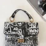 Graffiti Print Handbag - Stylish Faux Leather Shoulder Bag with Clasp Fastening for Everyday Wear