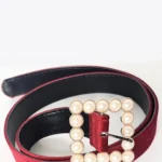 Elegant Pearl Buckle Belt - Premium Faux Suede in Bold Red, Statement Accessory