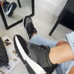 Stylish Faux Leather Trainers with Embellished Detail - Comfortable & Versatile Footwear