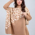 Chic Leopard Print Knitted Long Sleeve Jumper - Trendy & Cozy Women's Sweater