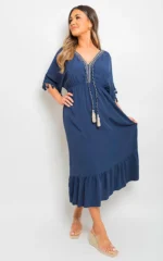 Elegant V-Neck Rope Tassel Detail Maxi Dress - Perfect for Any Occasion - Image 5