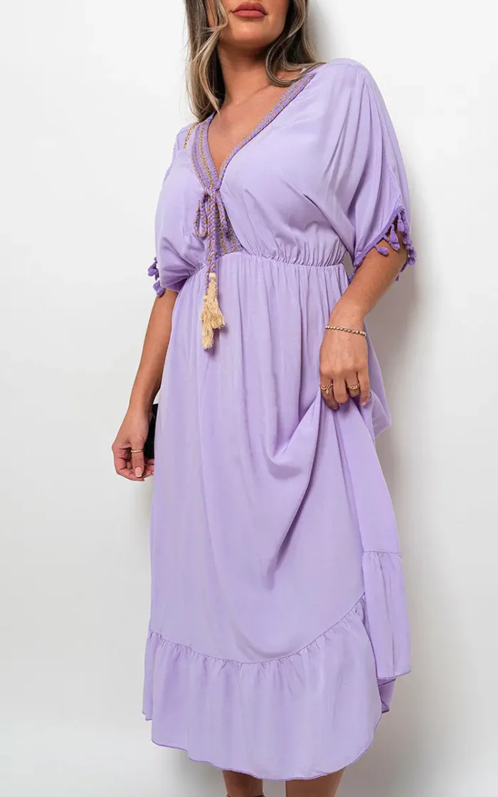 Elegant V-Neck Rope Tassel Detail Maxi Dress - Perfect for Any Occasion - Image 7