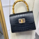 Stylish Leah Croc Print Wooden Handle Bag - Premium Quality, Eye-Catching Design