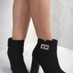 Soft Faux Suede Diamante Detail Chunky Ankle Boots - Stylish & Comfortable Women's Footwear