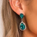 Exquisite Jewel Drop Earrings - Elegant Gold-Plated Crystal Earrings with Diamante Halo