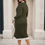 Lydia Knitted Contrast Trim Long Sleeve Midi Dress - Elegant & Comfy for All Occasions