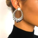 Elegant Pearl Detail Statement Hoop Earrings - Silver Plated, Chunky Oval Hoops with Pearls