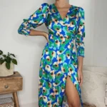 Elegant Wrap Front Printed Midi Dress - Flattering & Trendy for All Occasions