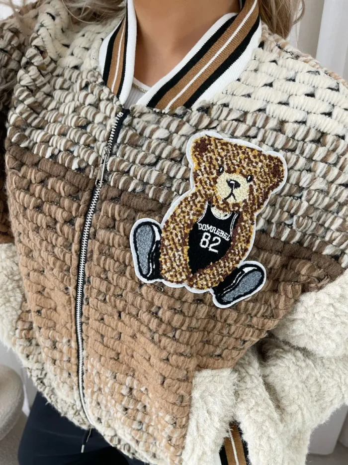Cozy Teddy Textured Bomber Jacket - Trendy & Warm | Perfect for Casual & Stylish Looks - Image 1