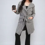 Ava Check Print Full Sleeve Coat with Belt - Stylish, Elegant Outerwear