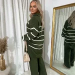 Cozy Loose Striped Knitted Top and Trouser Co-ord Set - Effortlessly Chic Loungewear