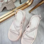 Stylish Faux Leather Extreme Platform Sandals with Chunky Crossover Strap - Cream, UK Sizes