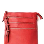 Stylish Red Cross Body Bag - Faux Leather, Everyday Wear with Silver Zipper Design
